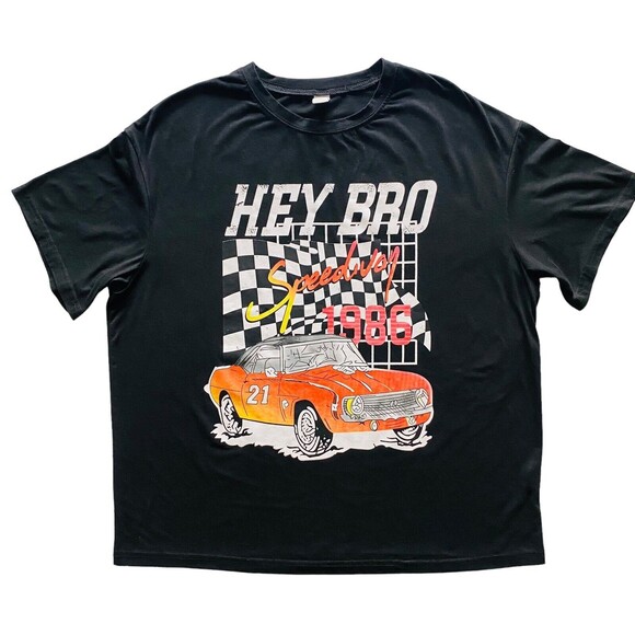 Race Car Speedway 1986 “Hey Bro” Graphic Black ROMWE T-Shirt Men’s Size Medium - Picture 9 of 11